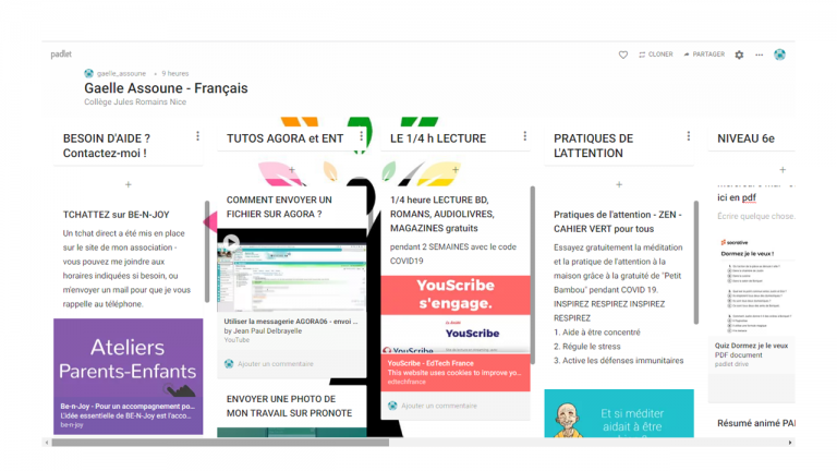 Le PADLET de La Prof.e de Français – Be-n-Joy